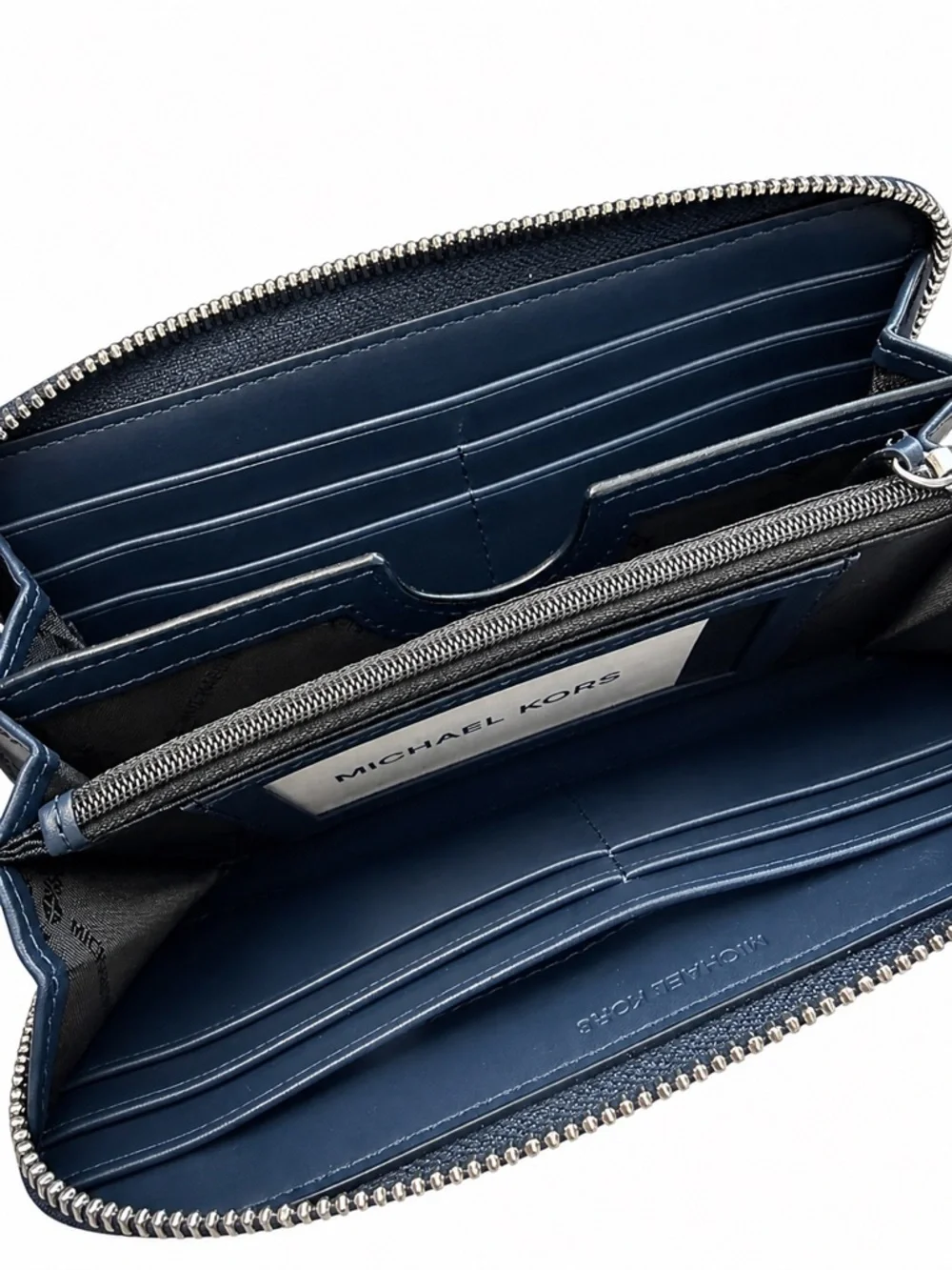 Michael Kors Navy Gray Signature MK Zip-Around Wallet - Picture 3 of 3